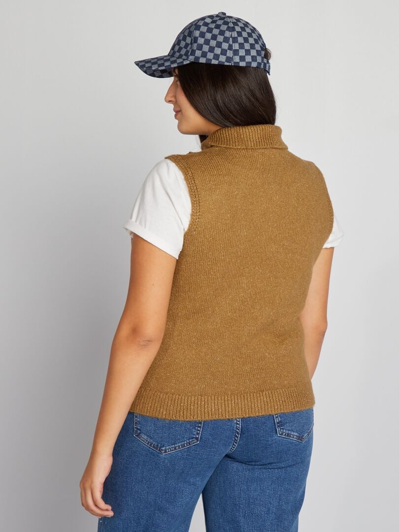 Mouwloze trui met rits - Khaki