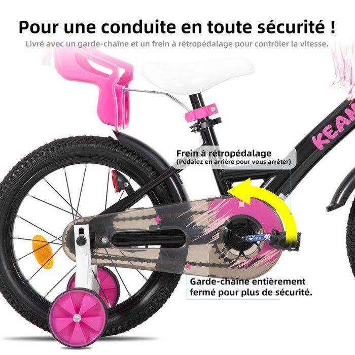 Vélo pour enfants - JOYSTAR - 14 pouces - Avec panier et roues d'entraînement -Convient aux enfants âgés de 3 à 5 ans-Adorable- Noir