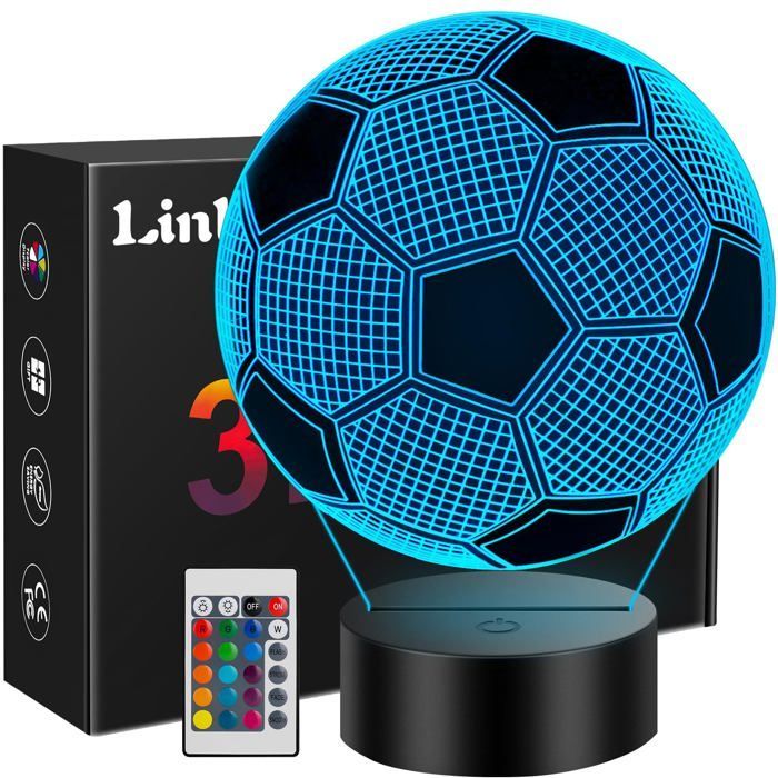 Fußball-Geschenk für Jungen, Fußball-Nachtlicht, 3D-LED-Fußball-Nachttischlampe für Kinder – 16 Farben – Geschenkidee und Dekoration für Kinder