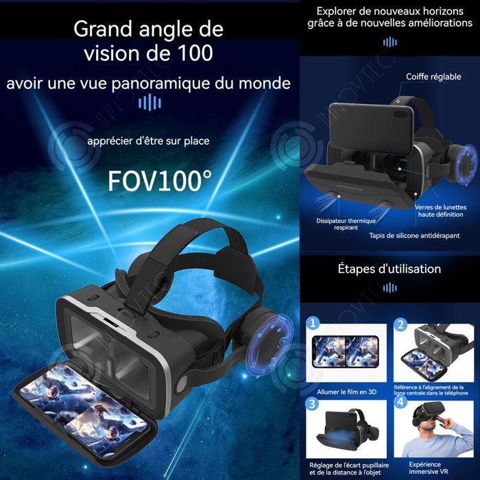 Auriculares de realidad virtual INN G15E con auriculares, gafas de protección ocular, realidad virtual HD 3D compatible con teléfonos.