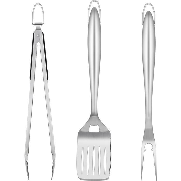 Accesorios para barbacoa, juego de 3 piezas de acero inoxidable, utensilios para barbacoa, accesorios para barbacoa con pinzas.