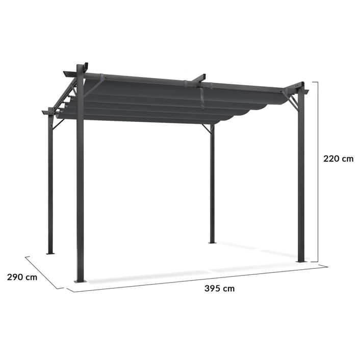 Pérgola IDMARKET con techo retráctil, 4 patas, 3x4 m, cenador, gris antracita