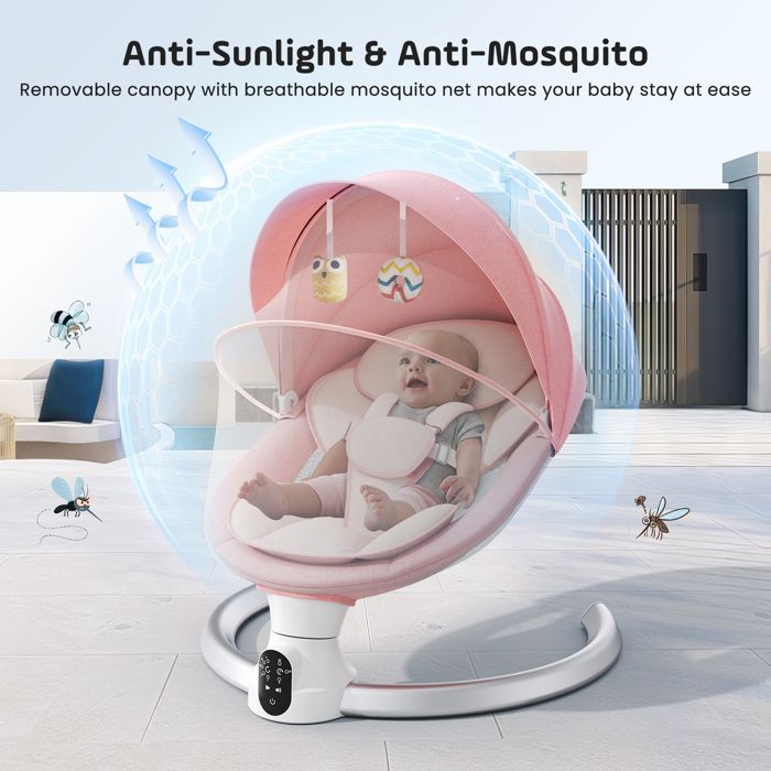 TTLIFE elektrische babywipper met muziek, 5 schommelsnelheden, 3 timers, afstandsbediening en Bluetooth