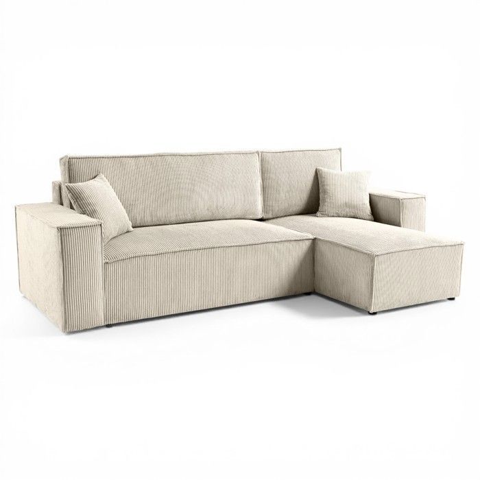 LISA hoekbank met slaapfunctie en omkeerbare opbergruimte in beige corduroy
