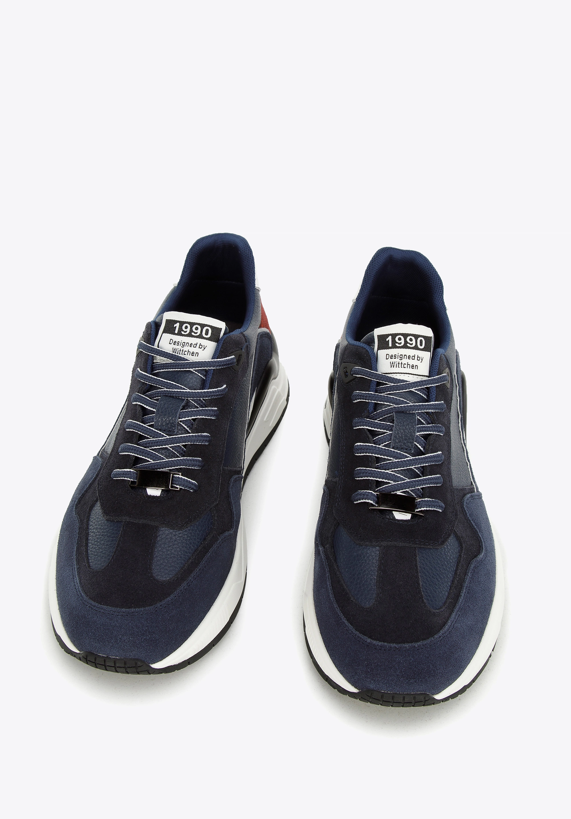 Męskie sneakersy skórzane z motywem w jodełkę niebiesko-czerwone