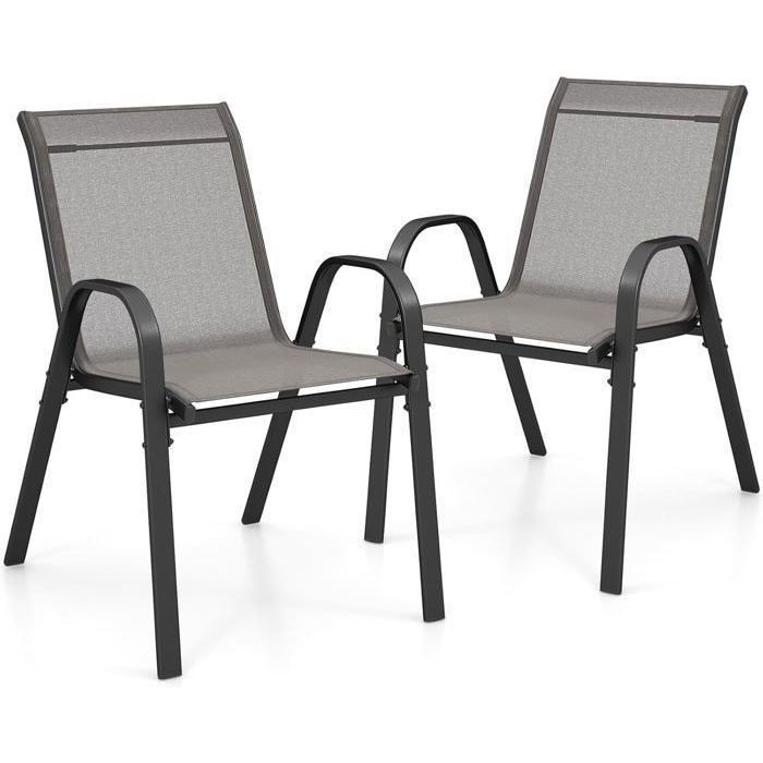 COSTWAY Juego de 2 sillas de jardín apilables en textileno y acero - Capacidad de carga de 150 kg - Silla de jardín con reposabrazos para patio, balcón o piscina