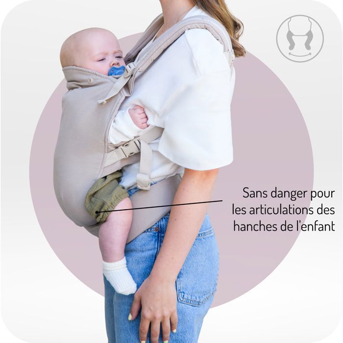MoMi COLLET – Portabebés ergonómico y fisiológico – Para llevar al bebé delante o a la espalda – Ajustable – Hasta 15 kg – Beige