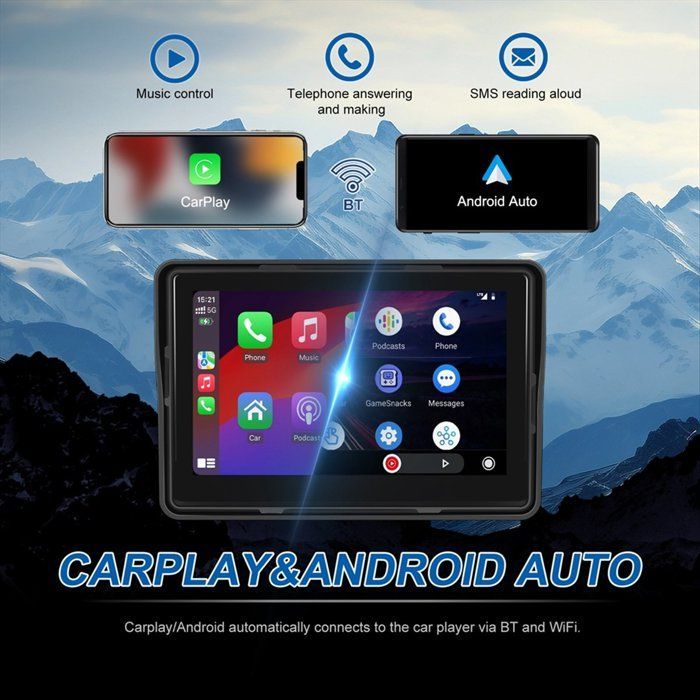 Pantalla de navegación GPS para motocicleta, pantalla inalámbrica, compatible con CarPlay y Android Auto, monitor portátil para motocicleta con certificación de resistencia al agua IP67.