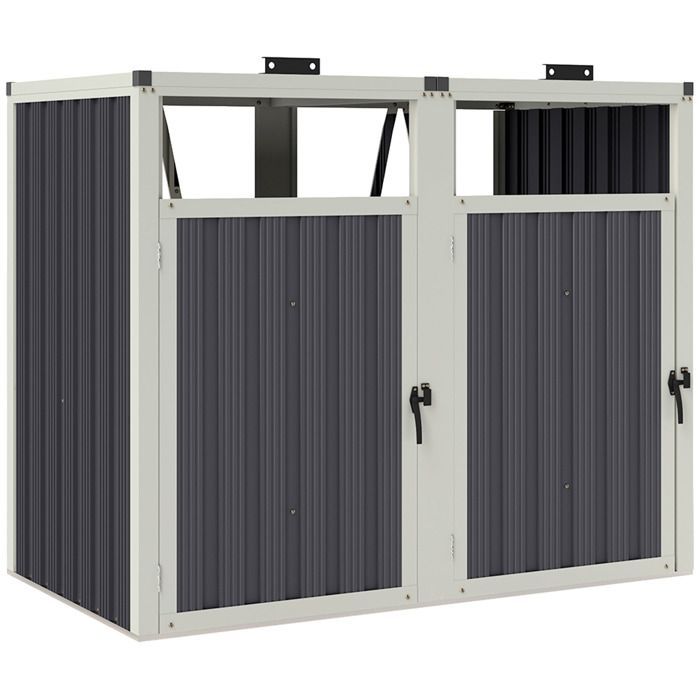 Refugio para 2 contenedores - Outsunny - 240 L - Tapas abatibles de 180° - Acero galvanizado - 146 x 81 x 122 cm - Gris oscuro