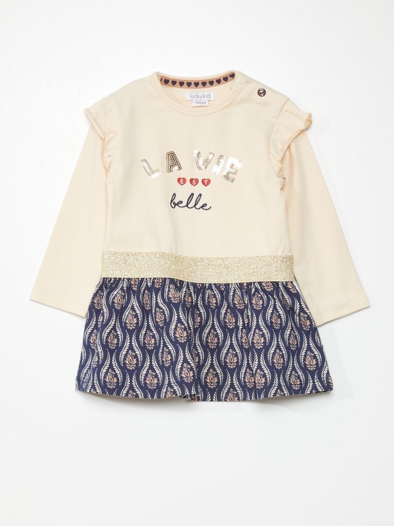 Jurk + legging + haarband set - BEIGE
