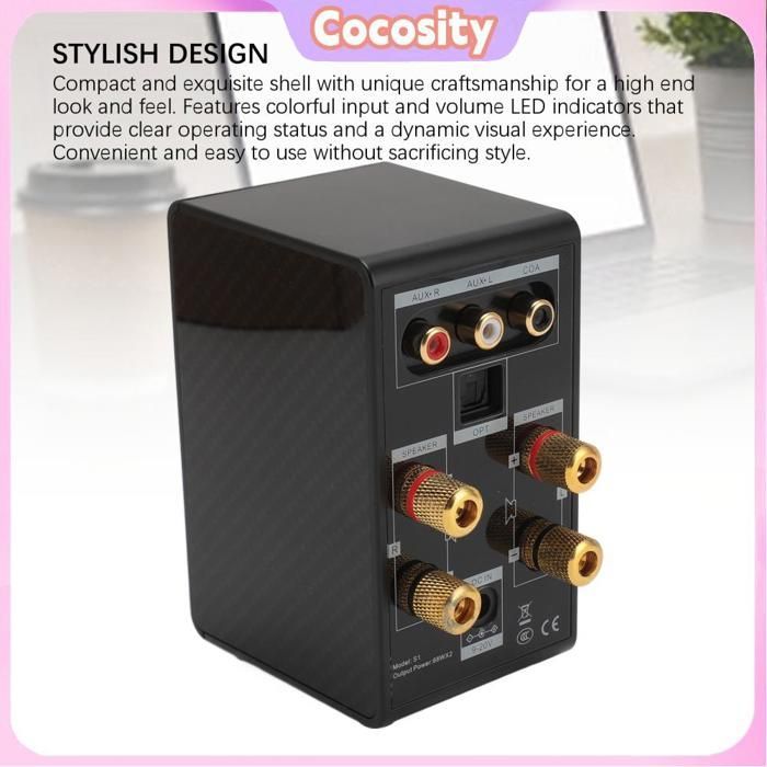 Amplificador HiFi Bluetooth 5.0 Cocosity de 200 W para televisores, ordenadores y reproductores de DVD.