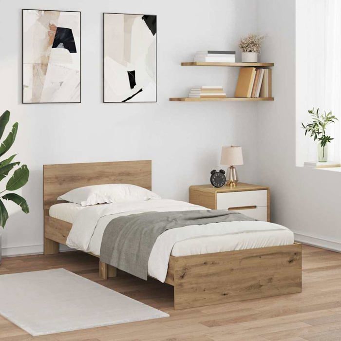 Cadre de lit en bois d'ingénierie - vidaXL - Chêne artisanal - 90x190 cm - Éclairage LED multicolore - USB