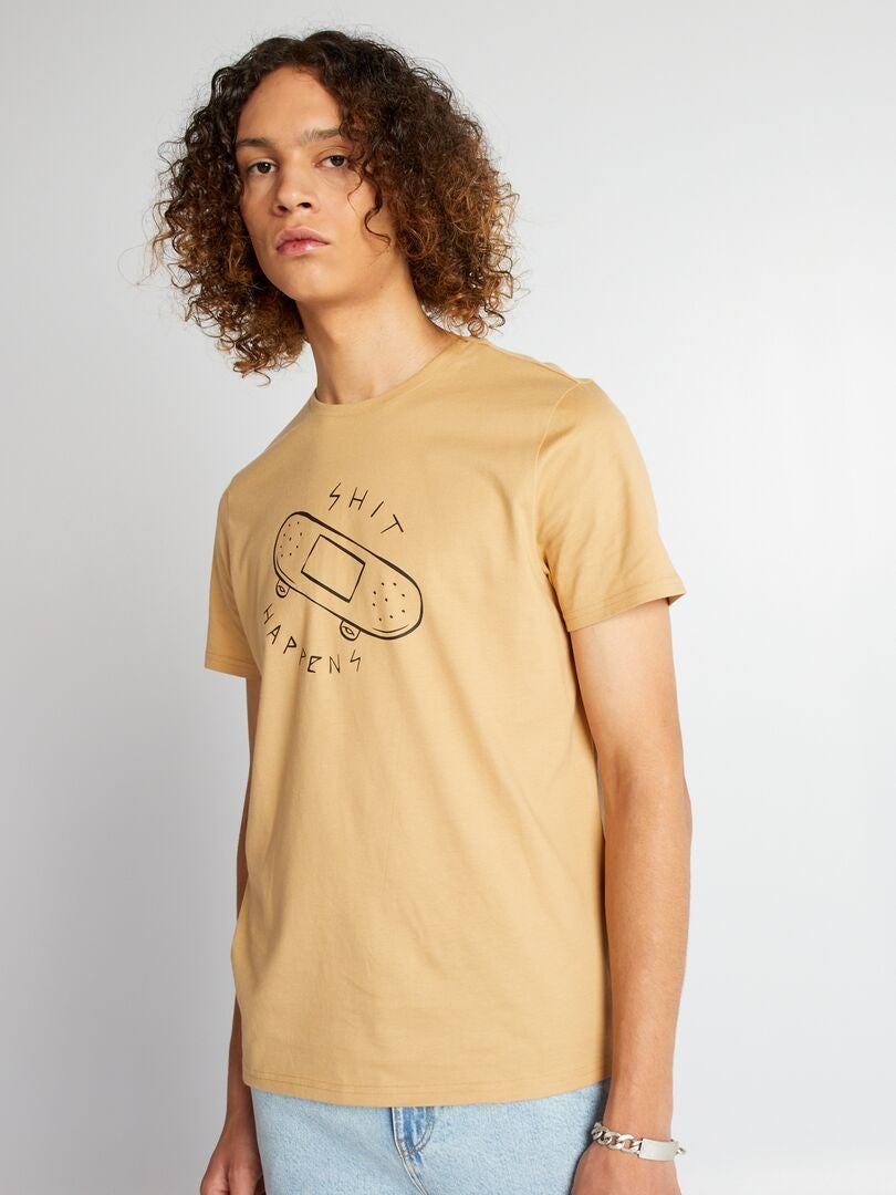 Jersey T-shirt met print - BEIGE
