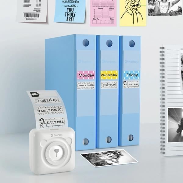 Mini impresora térmica HD de 304 ppp con función de foto Bluetooth, mini impresora de papel AR de bolsillo con 9 rollos de papel térmico.