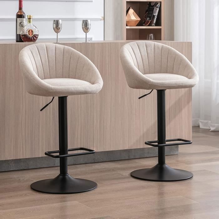 Wahson barkrukken set van 2, hoge stoffen barkrukken met voetensteun voor bar/keuken, beige
