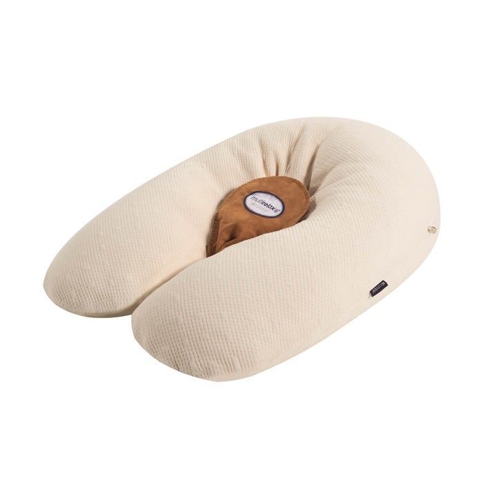 CANDIDE - Almohada para embarazo, lactancia y maternidad, multiusos 3 en 1, algodón orgánico GOTS, tumbona para bebé de 3 a 9 kg, funda extraíble (beige)