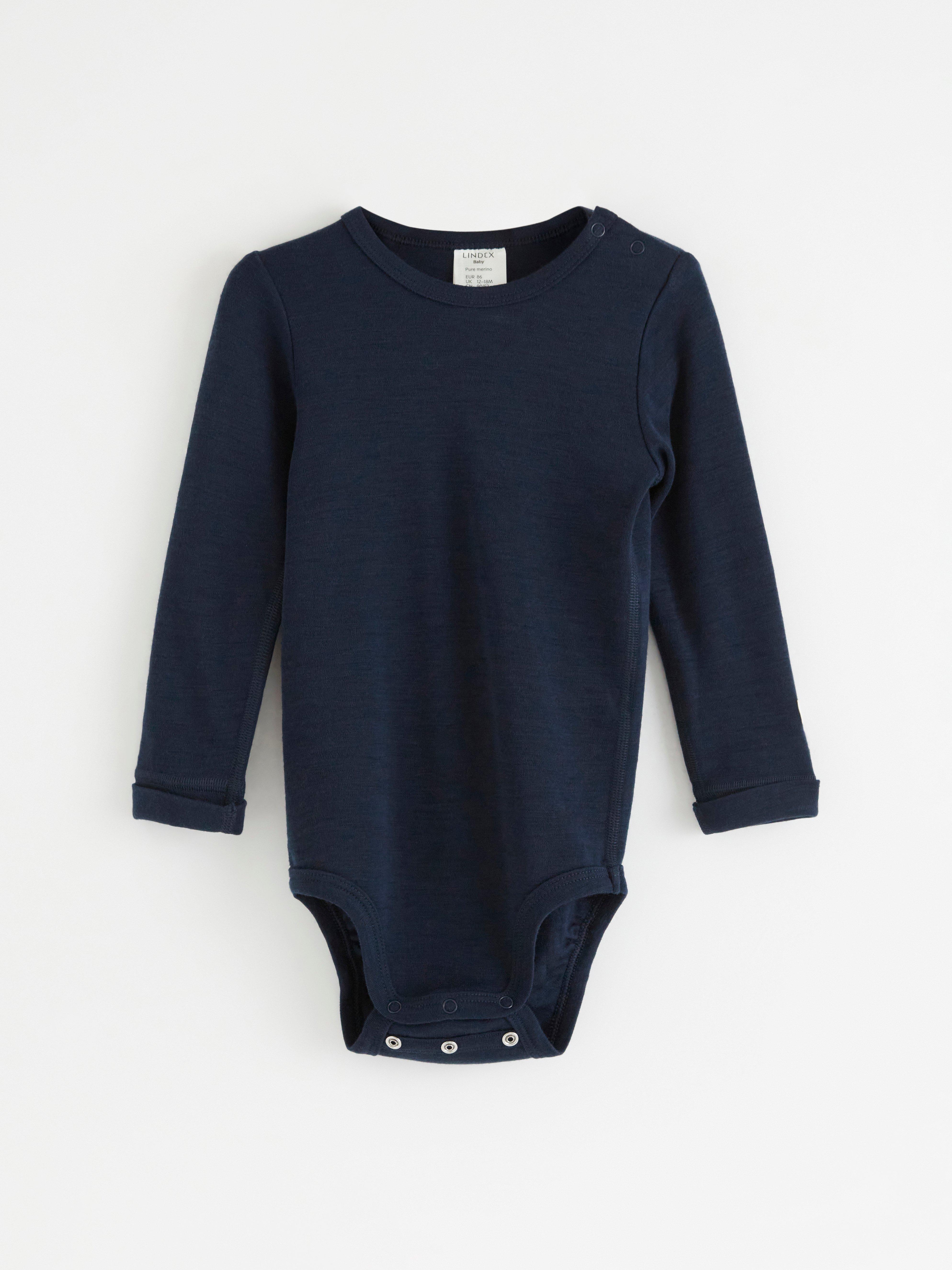 Langærmet bodysuit i marineblå merinould