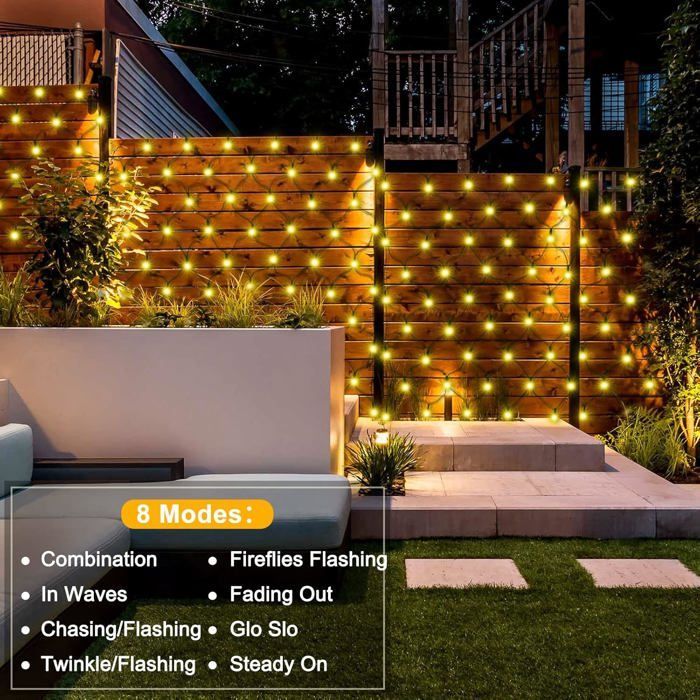 Decorative outdoor net string lights with 96 LEDs, 1.5m x 1.5m, 8 lighting modes for the beach, garden (warm white).