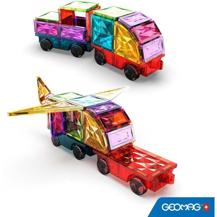 Magnetic Tiles - GEOMAG - Tiles Gems Vehicles - 24 pieces - Crystal effect - Ages 3+