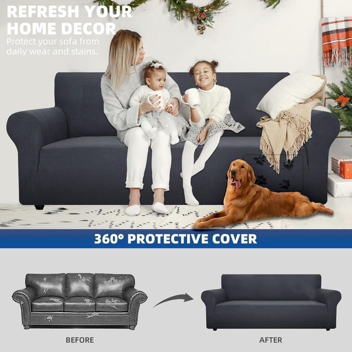 Funda para sofá de 3 plazas con reposabrazos, protección antiarañazos para gatos y perros, color gris.
