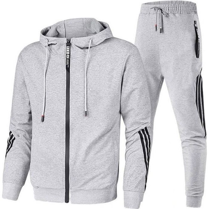 Conjunto deportivo - Chándal - Chaqueta con capucha - Pantalones con cintura elástica - Transpirable - Gris