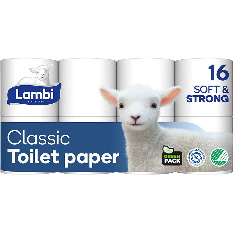 Lambi Toalettpapir 16-pakning hvitt Lambi