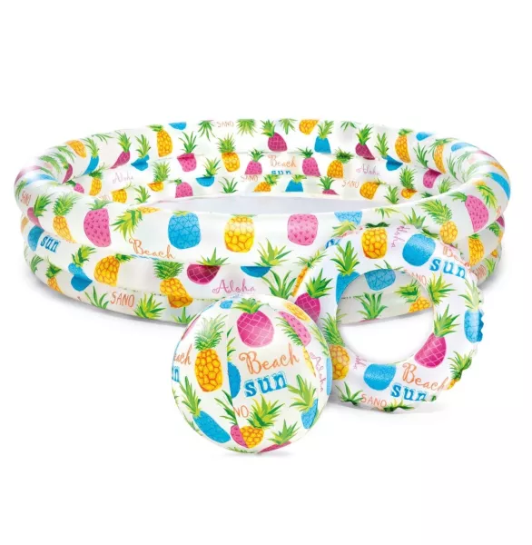 Zestaw 3w1 basen dmuchany, piłka i kółko 132x28 cm INTEX 59469 ananasy