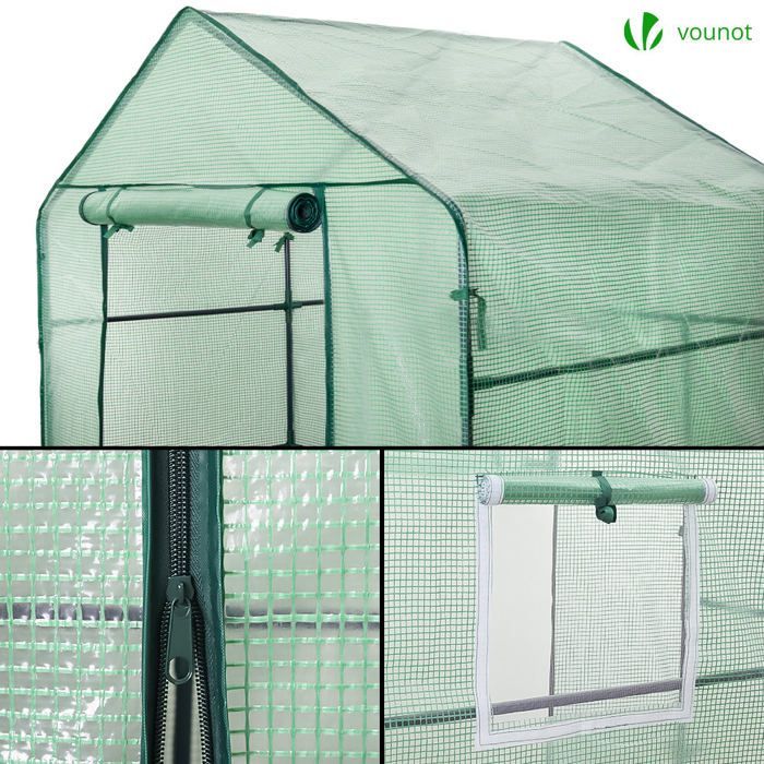 VOUNOT® Trädgårdsväxthus med hyllor 143x143x195cm grönt - förstärkt 135g/m² lock - myggnätsfönster - rulldörr med dragkedja