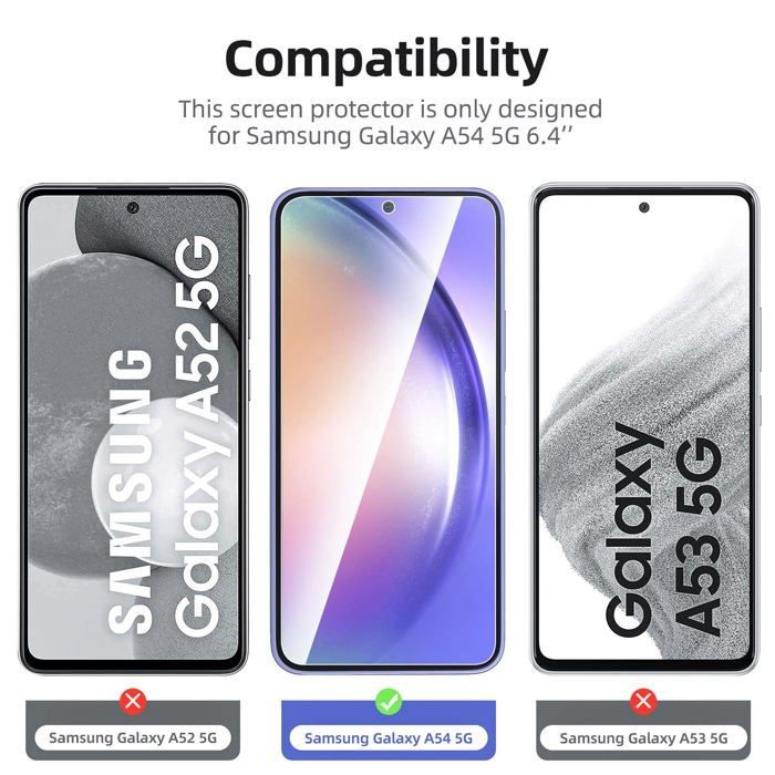 Pacote com 3 películas de vidro temperado para Samsung Galaxy A54 5G, proteção eficaz contra arranhões e sem bolhas.