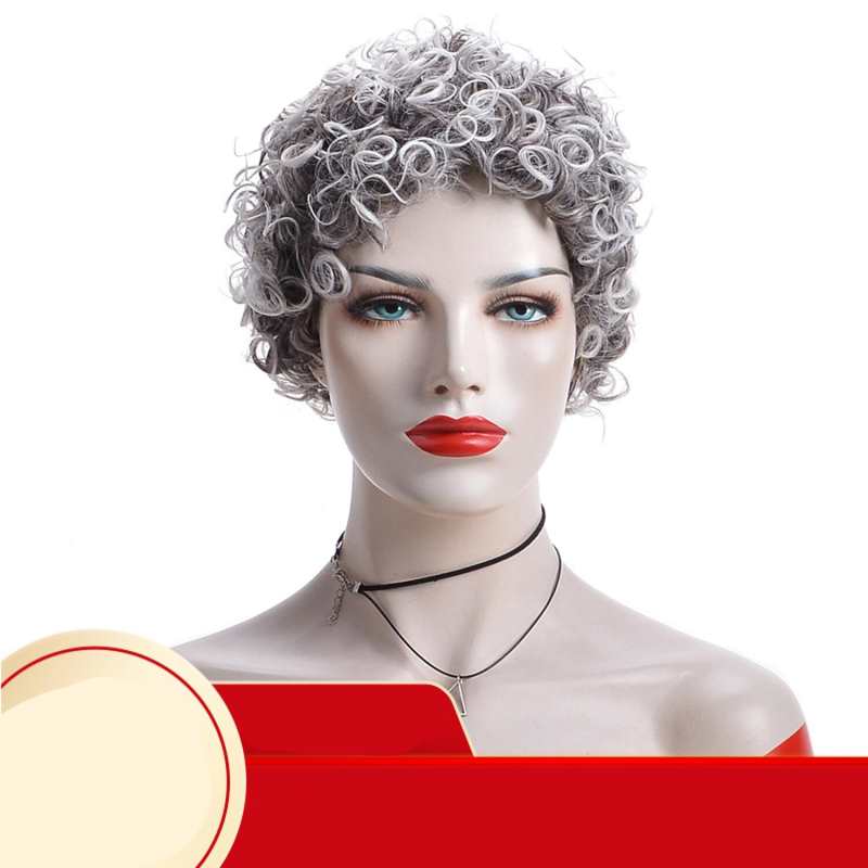 Pelucas sintéticas grises para mujer, cabello corto afro rizado, fibra resistente al calor, peluca para uso diario, disfraz, regalo de Halloween