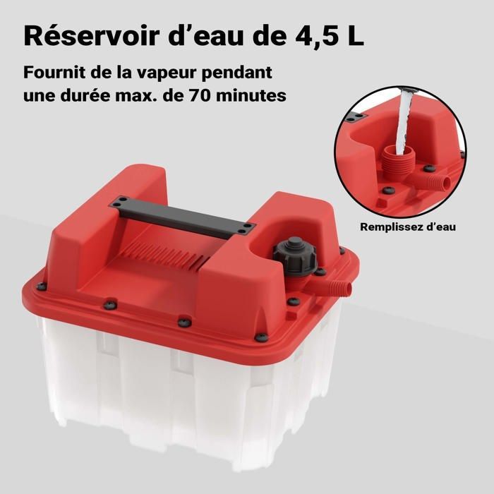 Décolleuse de papier peint à vapeur Puissance 2200W Réservoir 4,5L Durée de fonctionnement 70 min