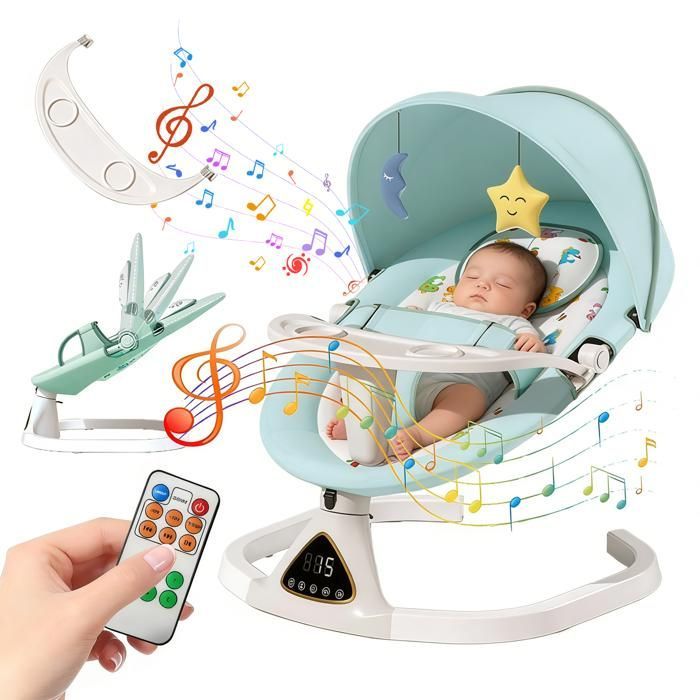Electric Baby Swing - 5 Swing Modes - Bluetooth Music - Remote Control - Timer - With Tray - Green Baby Swing