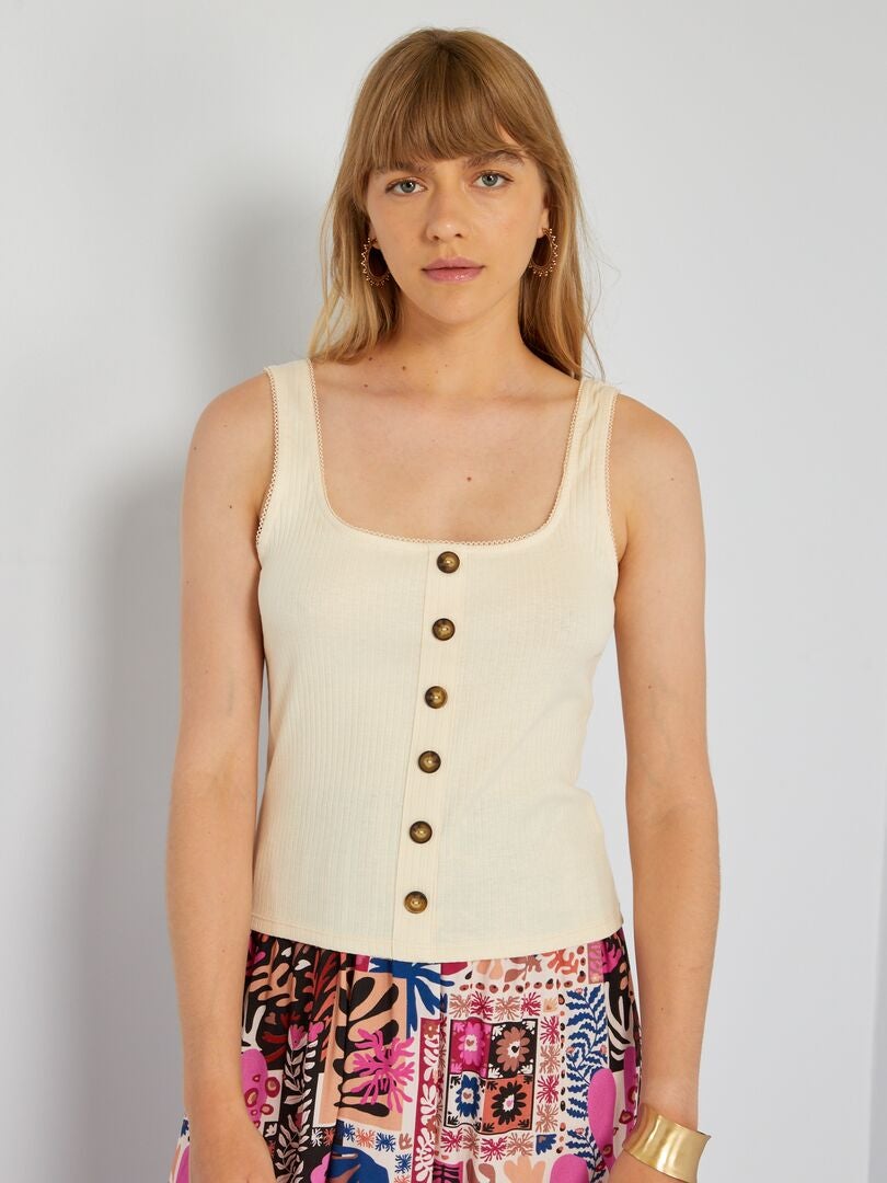 Camiseta sin mangas acanalada con botones - Color crudo
