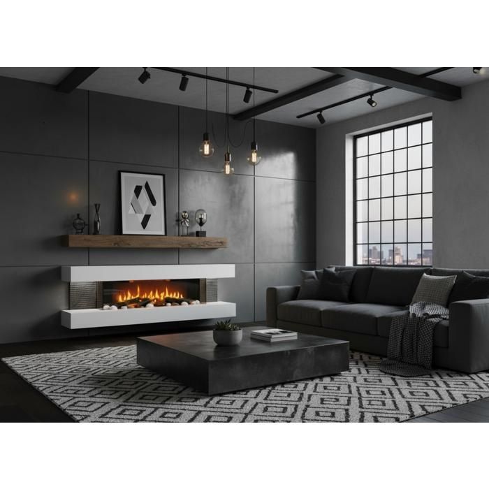 CHEMIN ARTE - Cheminée électrique Murale Lounge 3XL 150 cm Effet Flammes LED Chauffage programmable, Télécommande