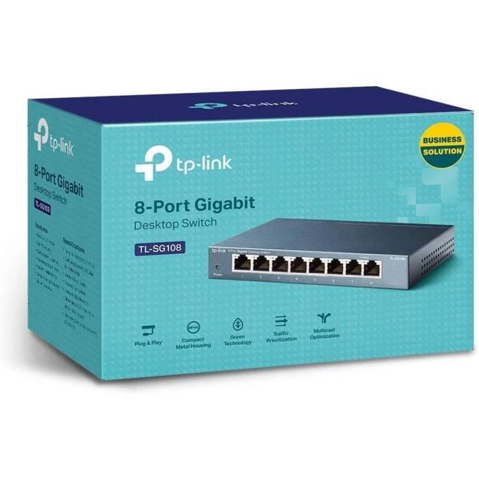 Lo switch desktop Gigabit a 8 porte TP-Link TL-SG108 (10/100/1000 Mbps) è ideale per estendere le reti cablate negli uffici domestici.