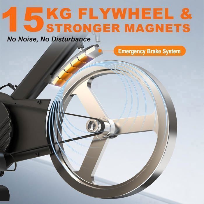 METTLEMATIC Magnetische Hometrainer - Bluetooth-verbinding - 100 Weerstandsniveaus - Vliegwiel van 15 kg - Frame van 160 kg