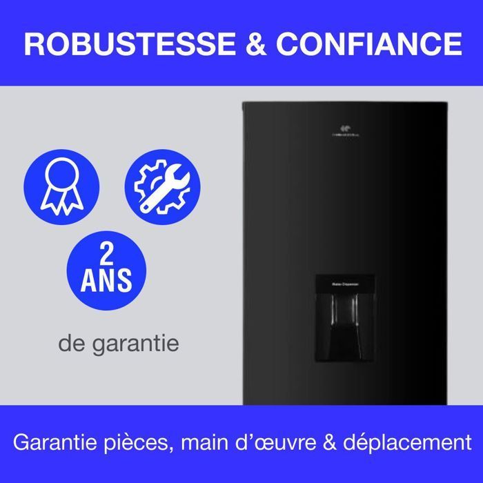 Réfrigérateur congélateur bas 251L - CONTINENTAL EDISON - Total No Frost(Sans givre) - Noir - Classe D - L 54 cm x H 180 cm