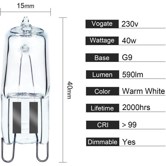 Bombilla halógena para horno GMY G9 40W 230V 300°C Tolerancia Bombilla Paquete de 2[11]