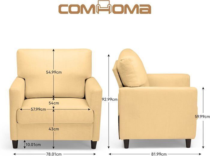 Canape de Relaxation, Fauteuil Relax,  avec Accoudoirs et Dos épais, Siège Rembourré, Salon Chambre, en Lin jaune