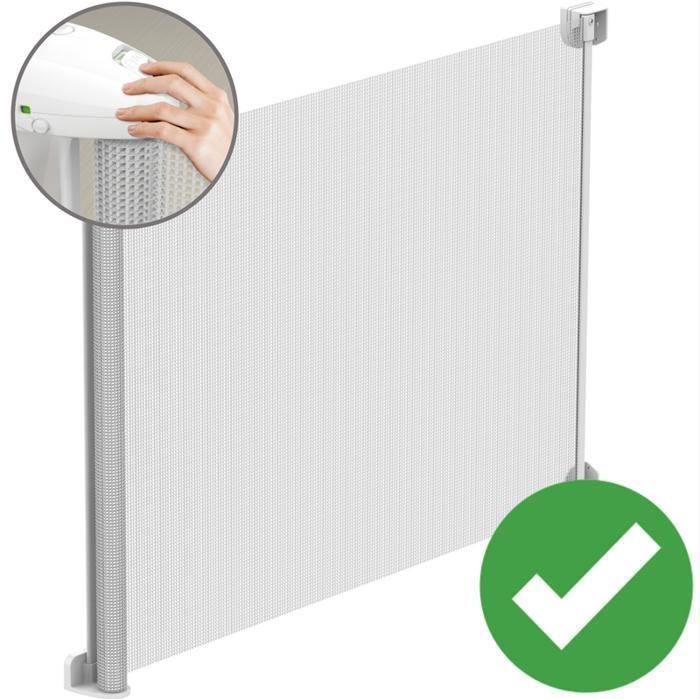 Twinky® Barrière Rétractable Bébé & Chien | Sécurité Escaliers & Maison | Protection Enfant | Design Gris 80x130 cm