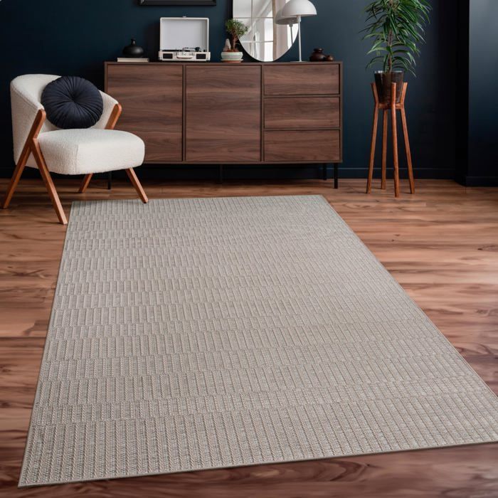 Alfombra Boho para interior y exterior - Paco Home - 120x160 cm - Beige - Diseño geométrico - Tejido plano - Polipropileno