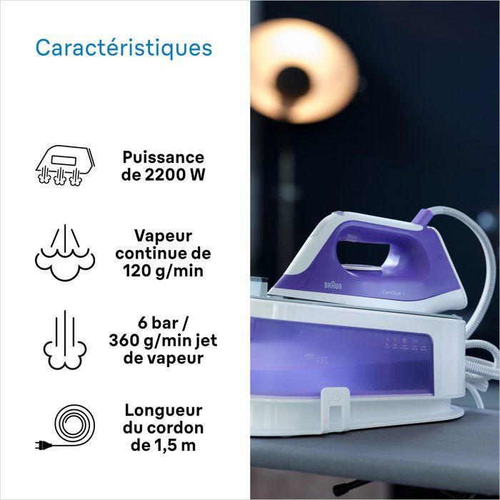 CareStyle 1 Steam Generator - BRAUN - IS1014VI - 6 bar - 1.5 L - Purple / White