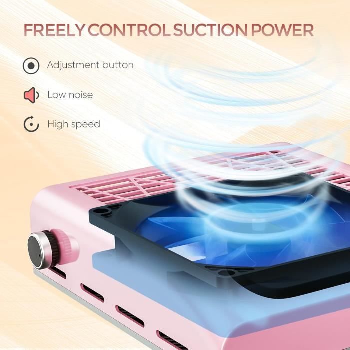 Aspirateur Ongles Professionnelle 80W, Aspirateur Manucure Avec 2 Filtres Et Brosses Remplaçables Vitesse Réglable Pour Nail