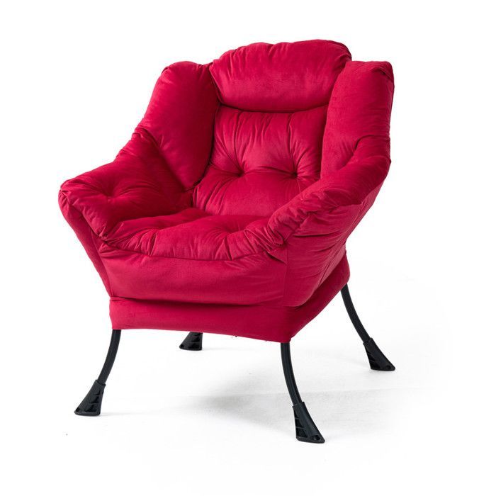 Sillón de 75 x 80 x 85 cm, mecedora de metal con bolsillos laterales, silla de lactancia minimalista, color rojo.