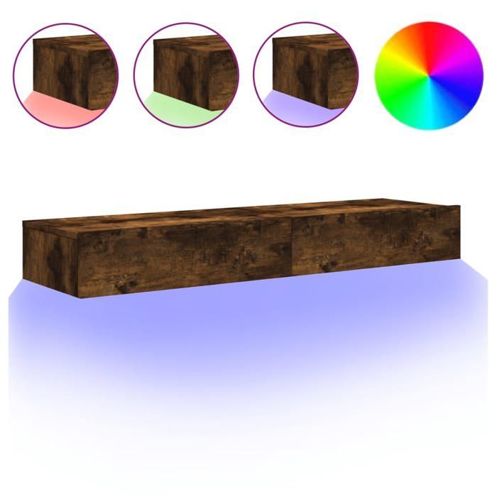 vidaXL Meubles TV avec lumières LED 2 pcs chêne fumé 60x35x15,5 cm, armoire avec lumières led, support tv, armoire murale, 842897