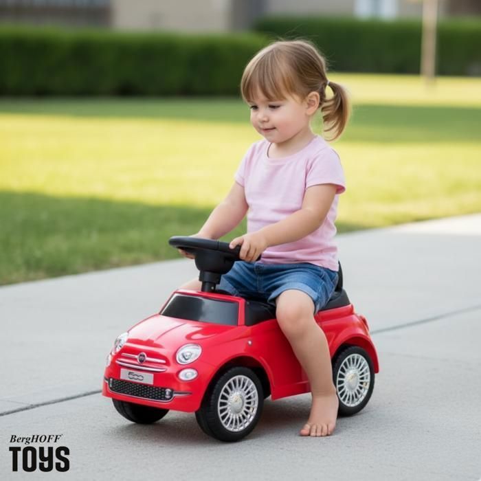 Fiat 500 giocattolo cavalcabile per bambini da 1 a 3 anni - Rosso - Prodotto con licenza ufficiale - Clacson ed effetti sonori - Ausilio per camminare - Vano portaoggetti - 25 kg
