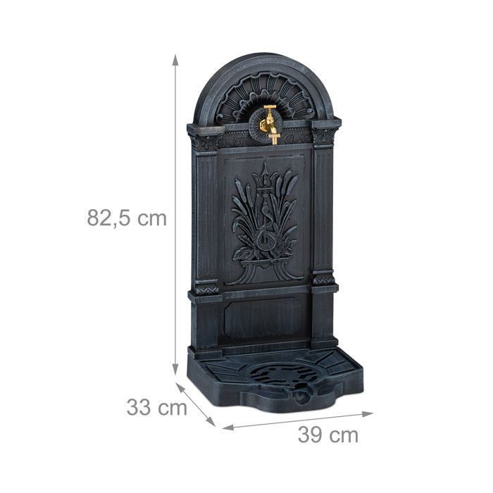 Relaxdays Outdoor Garden Fountain, Nostalgic Design, Tap and Basin, Freestanding, HxWxD: 82.5 x 39 x 33 cm, Grey