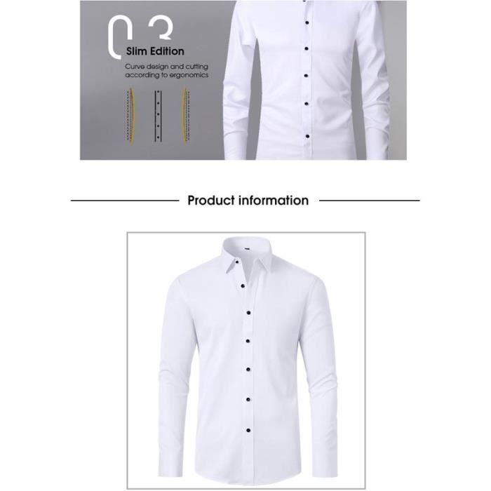 Camicia da uomo slim fit a maniche lunghe elasticizzata, tinta unita, tessuto confortevole - Azzurro chiaro
