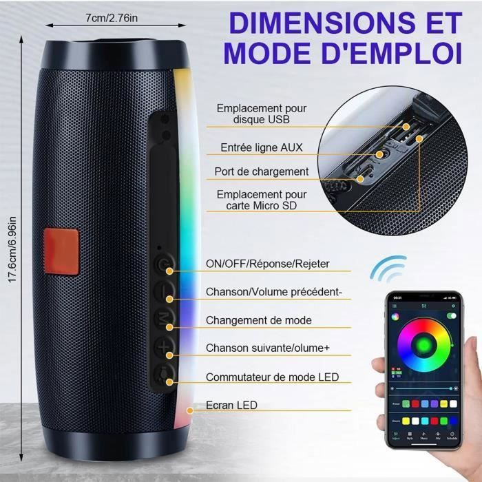 Altoparlante Bluetooth portatile, altoparlante wireless stereo surround a 360°, 1200 mAh, IPX5, porta USB-AUX-scheda TF per feste ed escursioni