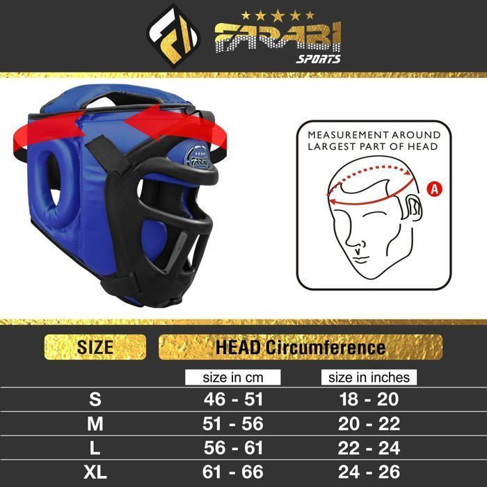 Casque de Boxe - Farabi Sports - Grille Amovible - Muay Thai - Sparring Arts Martiaux Kickboxing - Bleu